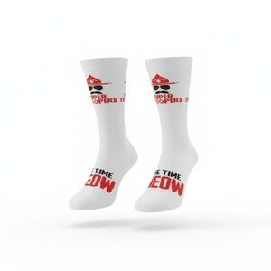 Super Troopers The Time Is Meow Socks One Size Men's US Size 7-12 White Crew NWT